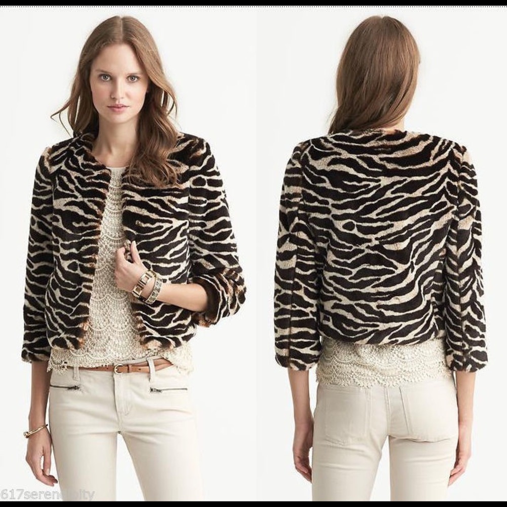 BANANA REPUBLIC FUR Animal Print Cropped Jacket